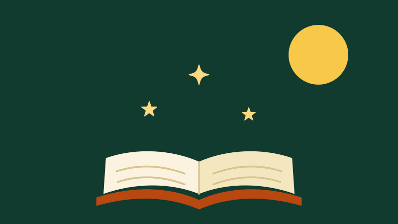 An open book with stars rising.